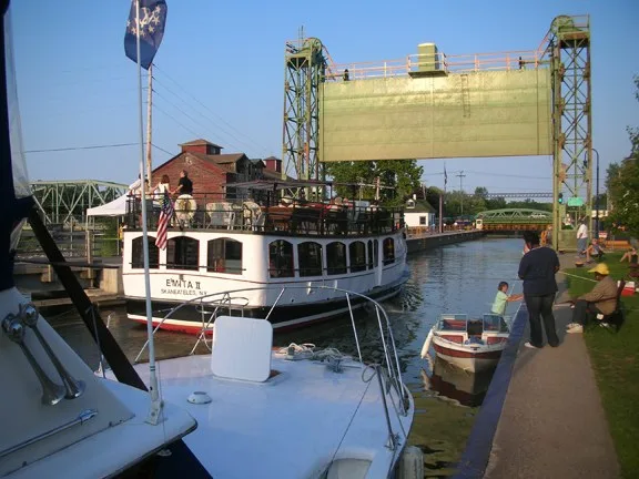 locking through the Erie Canal at Baldwinsville, New York.