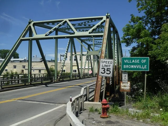 New York State Route 971H (signed as NY 12E) entering the village of Brownville, New York.