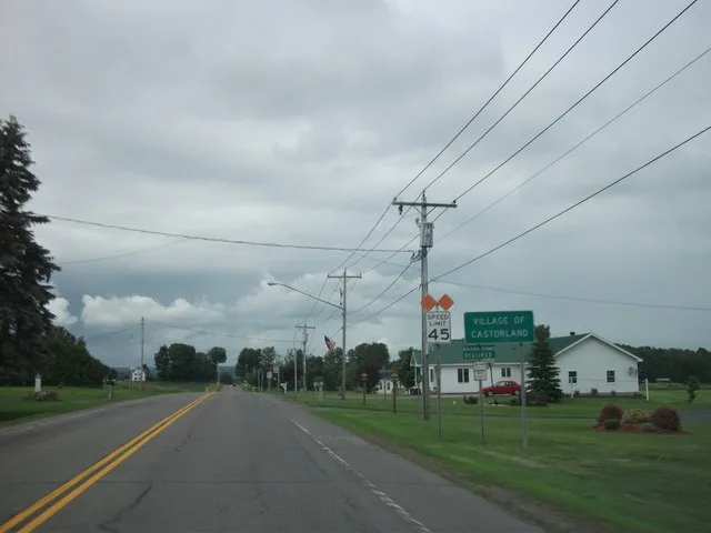 New York State Route 410 eastbound at the village of Castorland/town of Denmark line.
