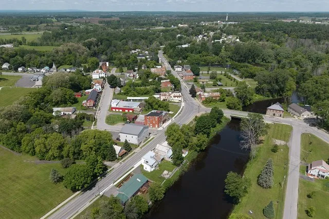 Aerial view of Champlain, New York (pop. 5,754), located on the U.S./Canadian border.