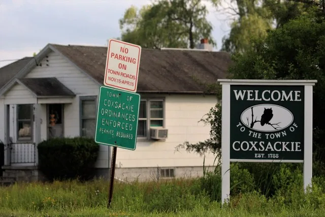 A welcome sign on U.S. Route 9W in the town of Coxsackie, Greene County, New York, June 26, 2021.