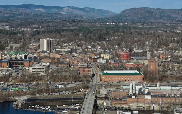 Aerial view of downtown Glens Falls, New York.