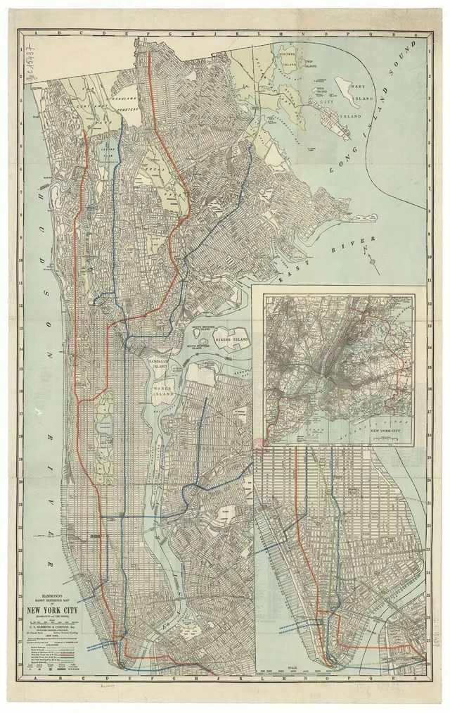 Sujet : Métros Plans de ville New York Échelle(s) : [= 0m 057 ; 1:30 000 environ] Couverture : États-Unis – New York Langue : anglais Éditeur : C. S. Hammond and Company (New-York)