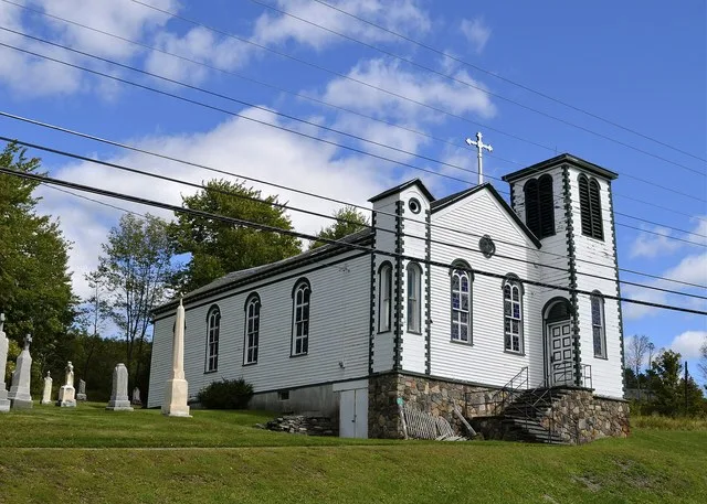 Mary of the Mountain Church as seen from HWY 23A. Hunter, NY