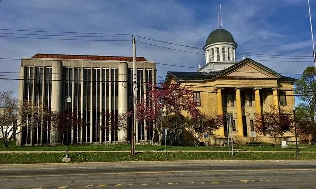 Chautauqua County Courthouse, 3 North Erie Street at East Chautauqua Street, Mayville, New York, May 2021. The most majestic and architecturally significant of the cluster of coun...