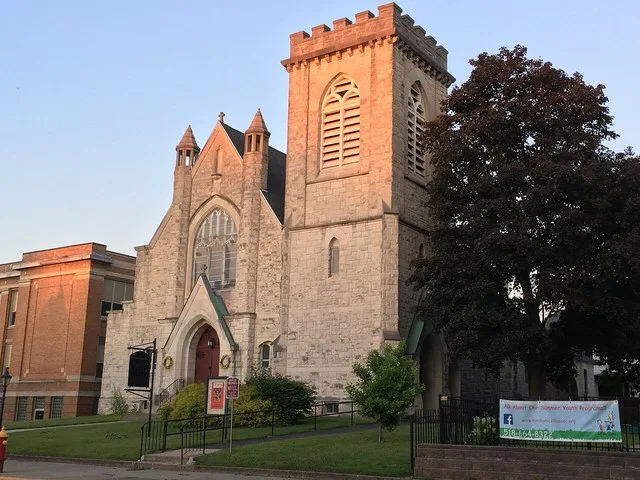 Former St. Luke's church, by English architect Robert W. Gibson, in Mechanicville, NY.