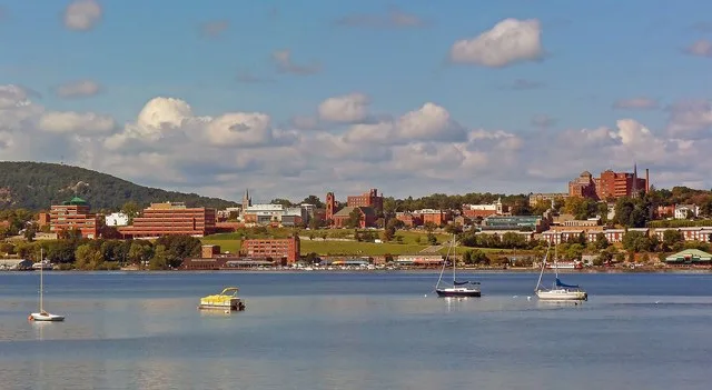 View of central Newburgh , NY, from the Beacon train station across the Hudson River