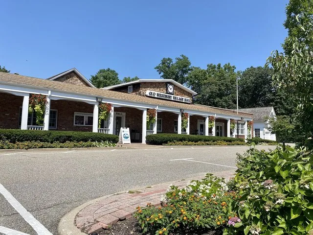 Old Westbury Village Hall, Post Office, and Police Station in Old Westbury, on Long Island, in New York on August 25, 2021.