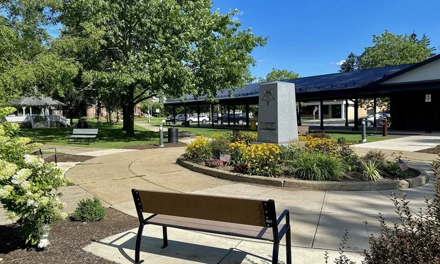 The G.A.R. Memorial at Lincoln Park in Olean, New York, as seen in July 2021. The south side of East State Street between Union and Barry Streets has been occupied by a park datin...