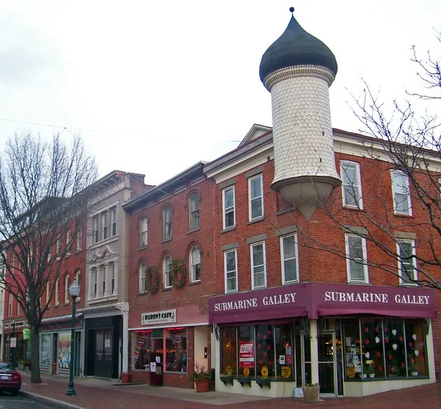 NE corner of Division and Park streets in Peekskill , NY, USA, with landmark Moorish Revival tower, part of Peekskill Downtown Historic District