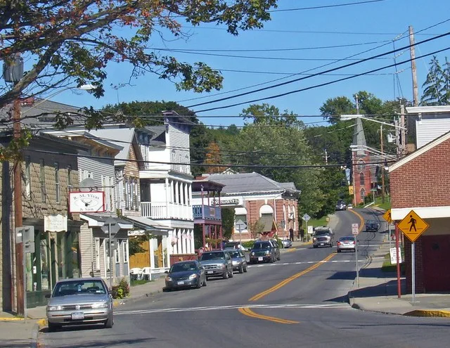 Looking east along NY 217 in Philmont , NY, USA