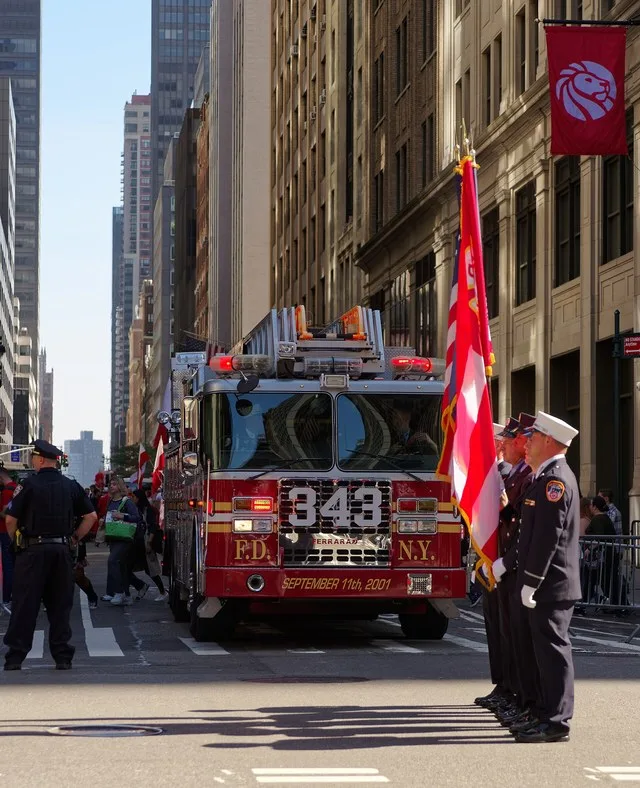 Fire engine of the New York City Fire Department at Pulaski Day Parade 2023