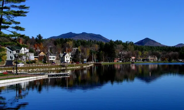 McKenzie Mountain (left) and Haystack Mountain from Lake Flower in Saranac Lake, New York .