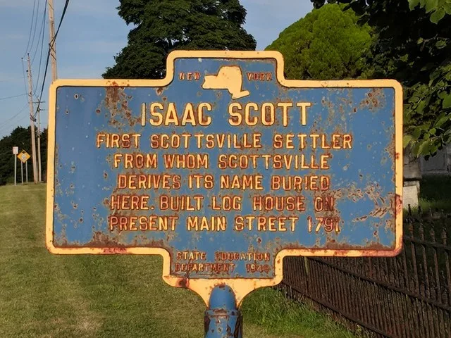 Historical marker for the namesake of en:Scottsville, New York