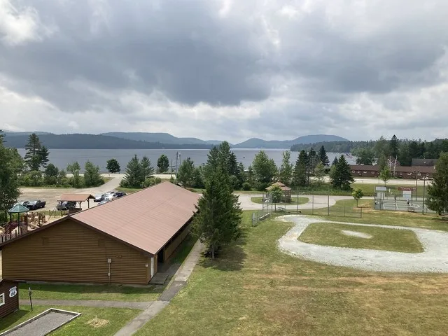 A view of Lake Pleasant and the village of Speculator’s Sacandaga Park from the Makomis Mountain fire tower installed there.