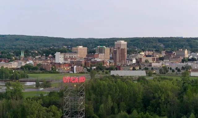 Skyline view of downtown Utica, New York, pictured in 2026.