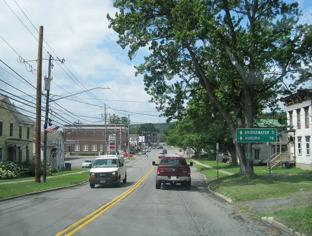 Photo of westbound U.S. Route 20 and southbound New York State Route 51 (Main Street) in West Winfield , New York . Photo taken looking west between Academy Street and North Stree...