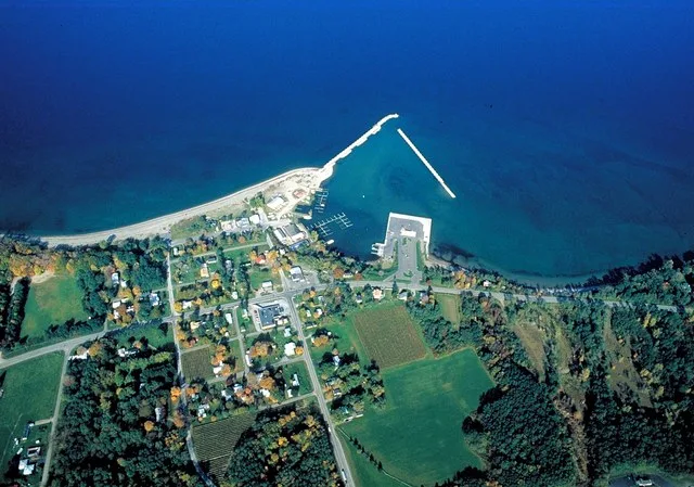 Aerial view of Barcelona, New York, USA. View is to the north over Lake Erie.
