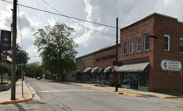 Facing west down Main Street at the intersection with 4th Street in Aurora, North Carolina