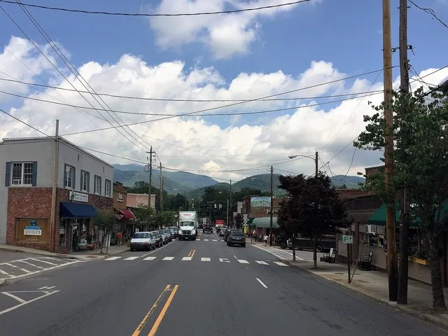 A view down State Street in Black Mountain, NC
