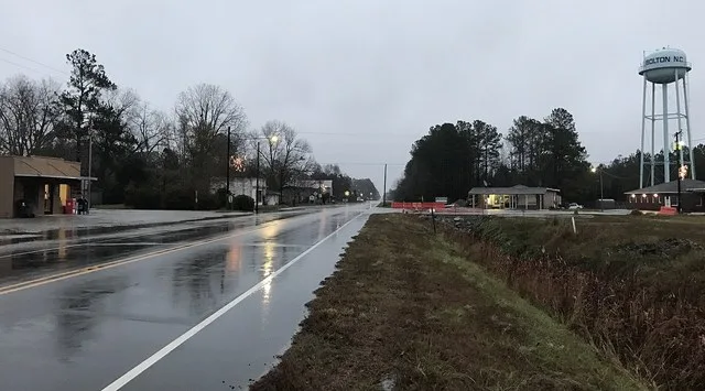 Town of Bolton looking east down NC 214 (Sam Potts Highway), post office at the left