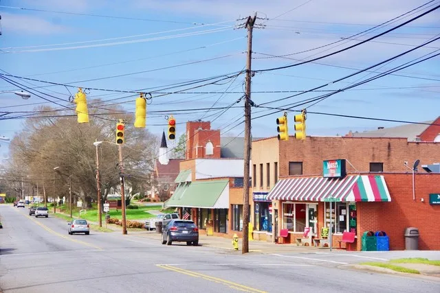 Businesses along Main Street (U.S. Route 70) in Claremont, North Carolina, United States