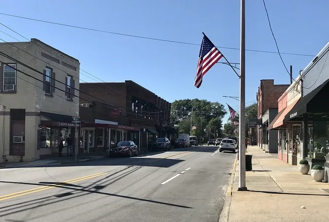 East Main Street in Clayton, facing northwest from the intersection with Barbour Street