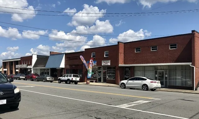 Stores along West Atkins Street in downtown Dobson