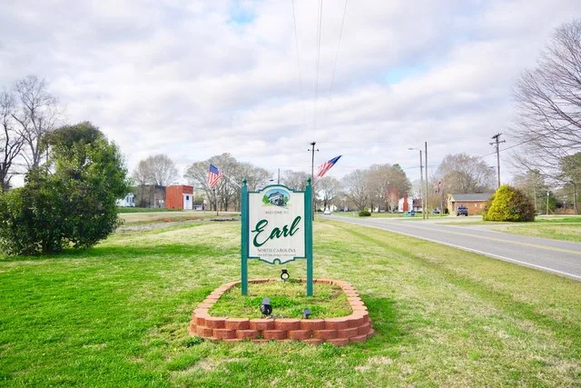 Welcome sign along Blackburg Road (North Carolina Highway 198) in Earl, North Carolina, United States.