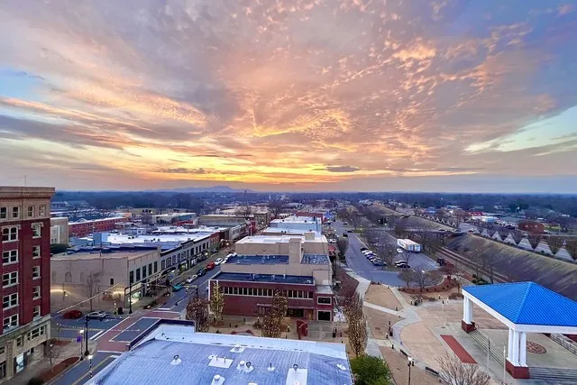 Gastonia, Street, Buildings, Sunset