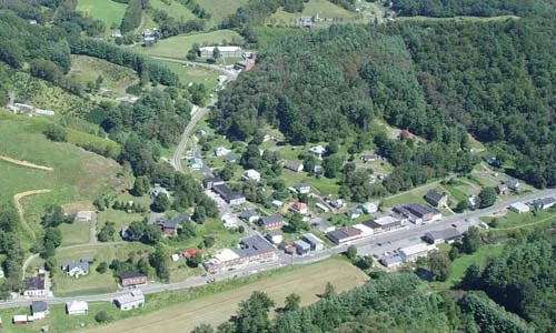 Overhead photograph of the town of Lansing, NC.