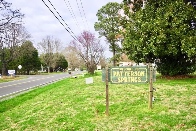 Welcome sign along South Post Road (North Carolina Highway 180) in Patterson Springs, North Carolina, United States.