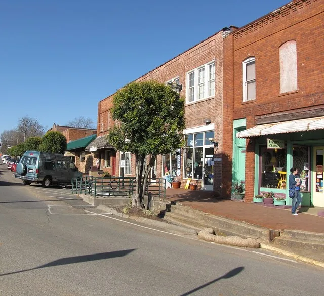 A view up Hillsboro Street in Pittsboro, North Carolina.