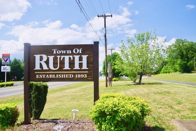 Welcome sign in Ruth, North Carolina, United States.
