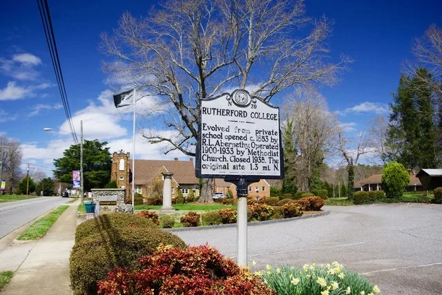 Historical marker along Malcolm Boulevard in Rutherford College, North Carolina, United States