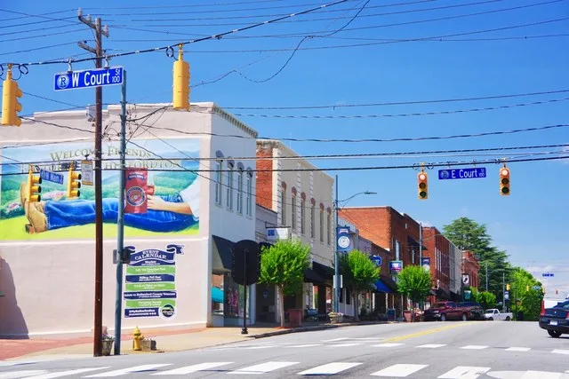 Main Street (U.S. Route 221) in Rutherfordton, North Carolina, United States.