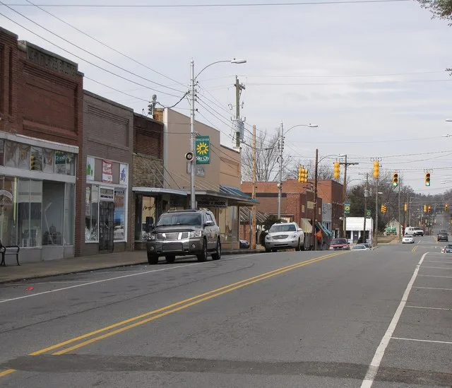 A view up North Chatham Avenue in Siler City, Chatham County, North Carolina on Old U.S. Route 421.