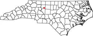 A map indicating the location of the town of Wallburg within the state of North Carolina.