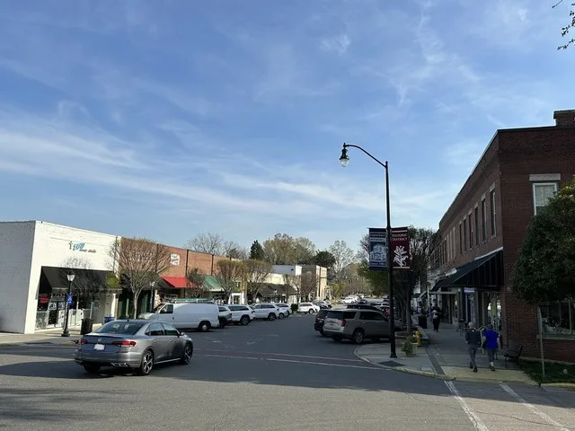A photo of downtown Wendell, North Carolina, taken from the corner of West Campen St. and North Main St. on March 24, 2023.