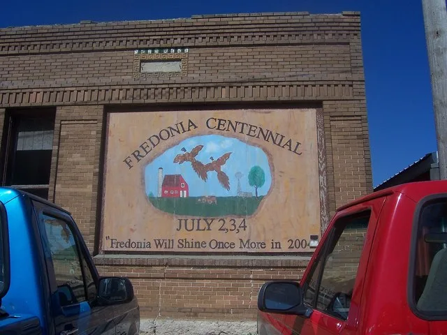 The centennial sign of Fredonia, ND, population 51.