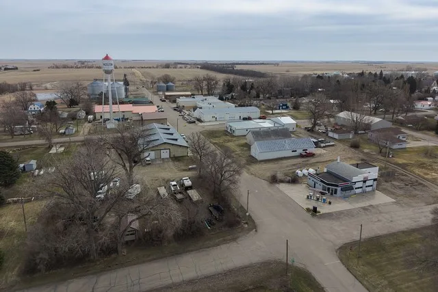 Aerial view of Hazelton, North Dakota (pop. 223).