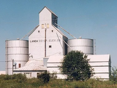 The Landa grain elevator, one of the landmarks of Landa, North Dakota.