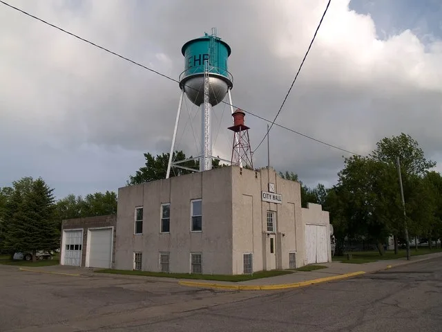 Lehr City Hall and Water Tower in Lehr, North Dakota