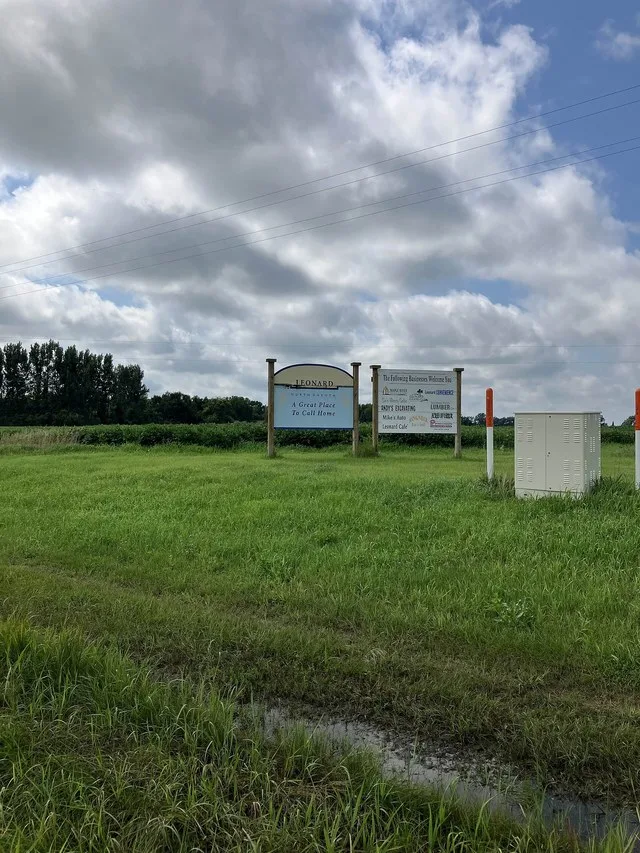 Welcome sign in Leonard, North Dakota
