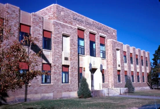 Front of the Emmons County Courthouse , located along Fifth Street in Linton , North Dakota , United States . Built in 1934, it is listed on the National Register of Historic Plac...