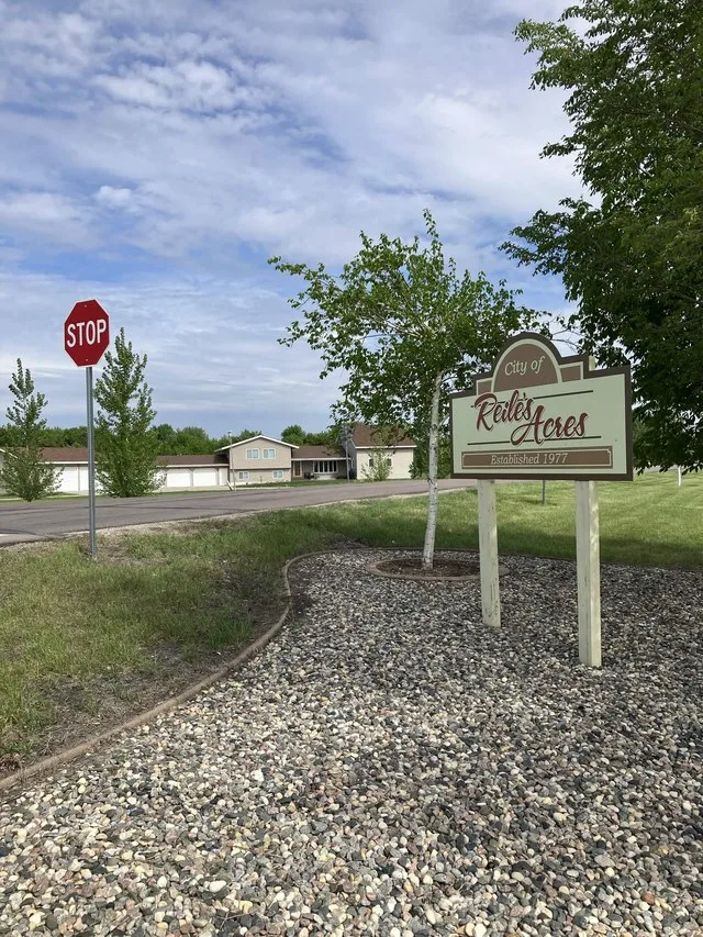 Sign for Reile's Acres, North Dakota.