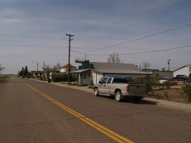 A street in South Heart, North Dakota.
