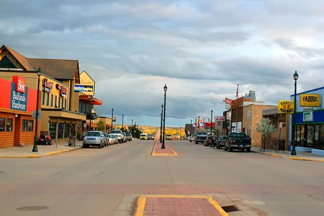 Looking south down main street at the intersection of 2nd Ave in Watford City