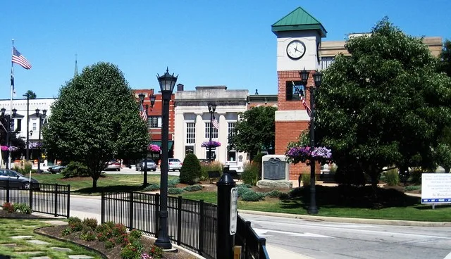 Image of downtown triangle of Berea, OH; taken June 30 2007 by Geoffrey A. Landis