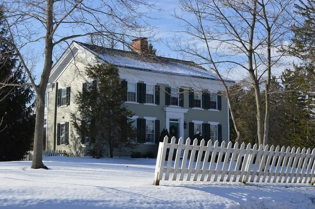Front of the Luther B. Ranney Farmhouse , located at 6484 Old State Route 8 in Boston Heights , Ohio , United States . Built in 1844, it is listed on the National Register of Hist...